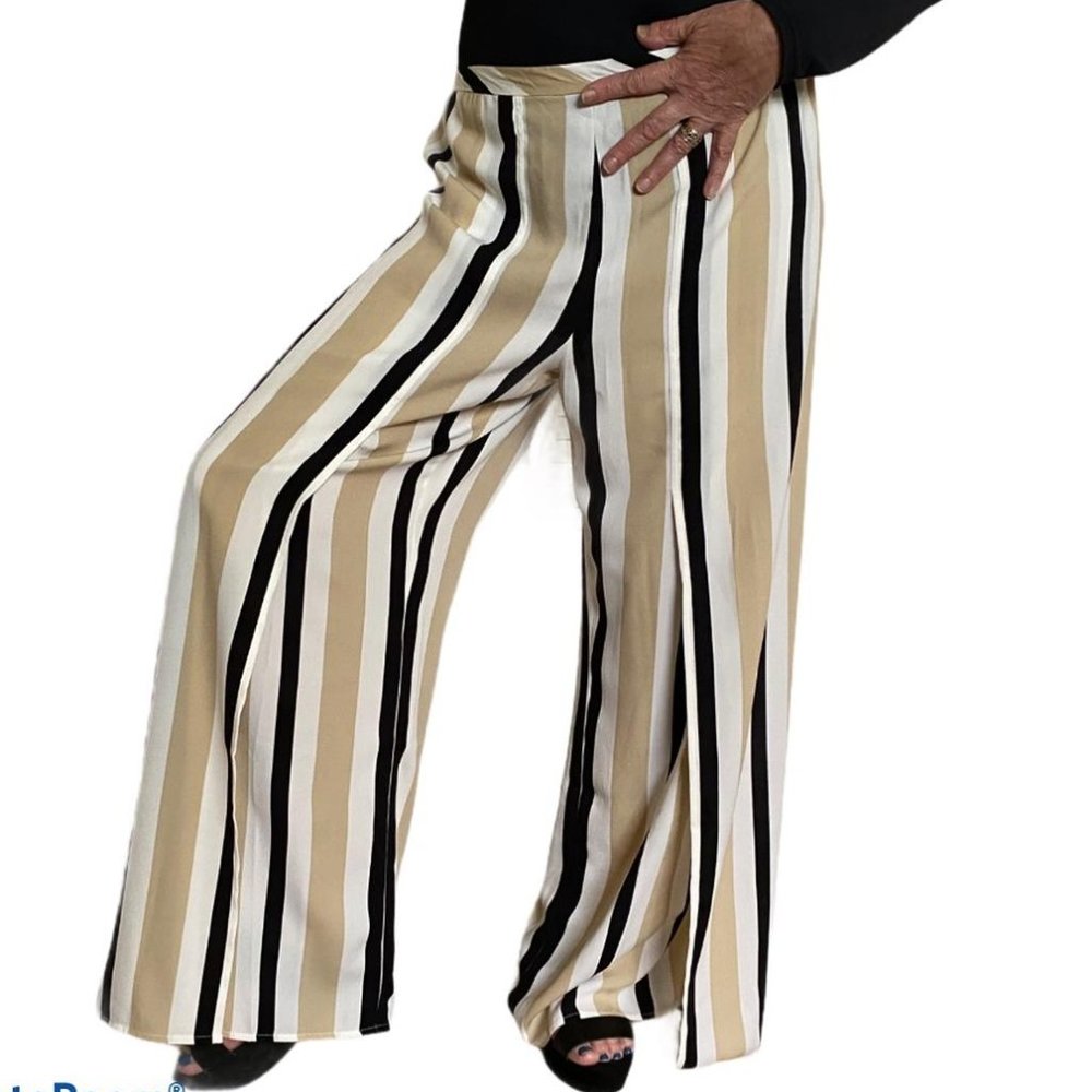 Soft Surrounding Pant Vintage Y2K Flowing Silky Flared Wide Leg Striped Slacks M
